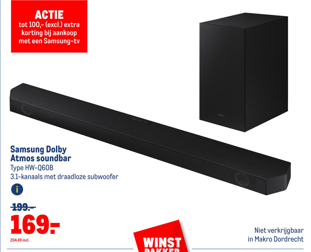 Samsung Dolby Atmos soundbar Type HWQ60B aanbieding bij Makro