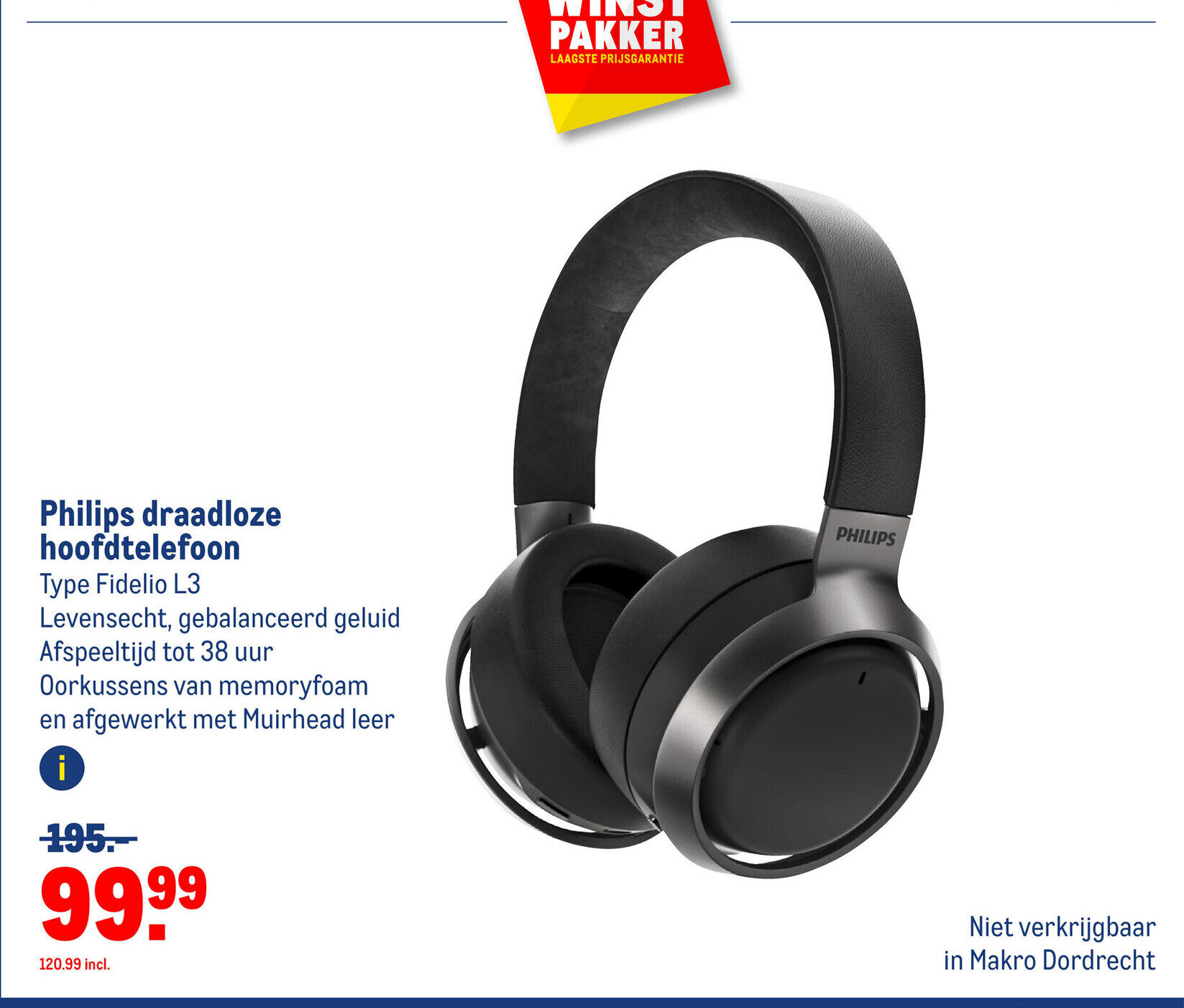 Makro Philips draadloze hoofdtelefoon Type Fidelio L3 aanbieding