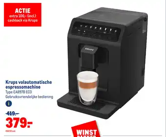 Makro Krups volautomatische espressomachine Type EA897B ECO aanbieding