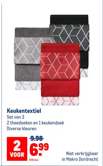 Makro Keukentextiel Set van 3 2 theedoeken en 1 keukendoek Diverse kleuren aanbieding