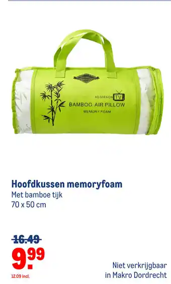 Makro Hoofdkussen memoryfoam Met bamboe tijk 70 x 50 cm aanbieding