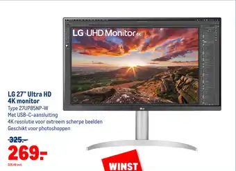 Makro LG 27" Ultra HD 4K monitor Type 27UP85NP-W aanbieding