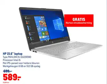 Makro HP 15.6" laptop Type PAVILION 15-EG2265ND Processor Intel i5 Met IPS-paneel voor heldere kleuren Werkgeheugen 8 GB en 512 GB aanbieding