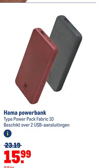 Makro Hama powerbank Type Power Pack Fabric 10 Beschikt over 2 USB-aansluitingen aanbieding