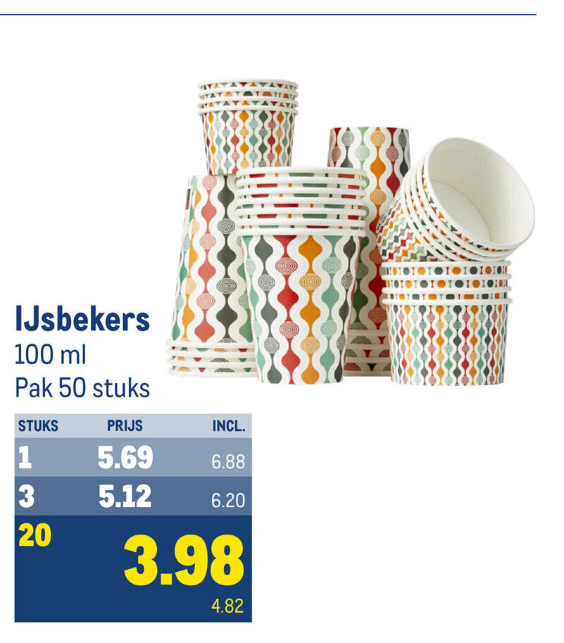 Makro IJsbekers 100 ml Pak 50 stuks aanbieding