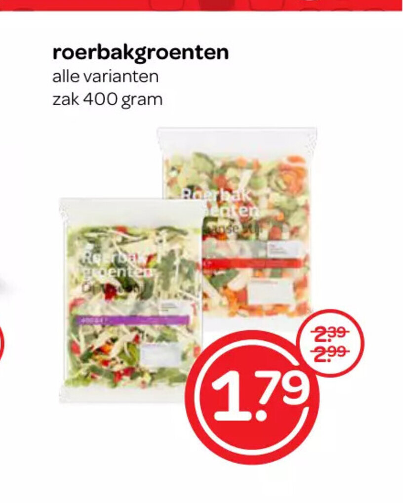 Spar roerbakgroenten alle varianten zak 400 gram aanbieding