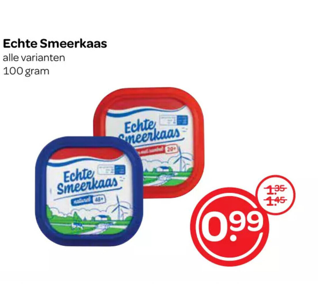 Spar Echte Smeerkaas alle varianten 100 gram aanbieding