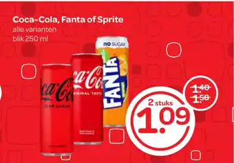 Spar Coca-Cola, Fanta of Sprite alle varianten blik 250 ml aanbieding