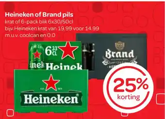 Spar Heineken of Brand pils krat of 6-pack blik 6x30/50cl aanbieding