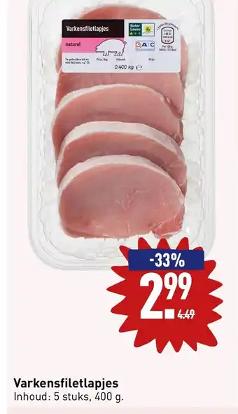 ALDI Varkensfiletlapjes Inhoud: 5 stuks, 400 g. aanbieding