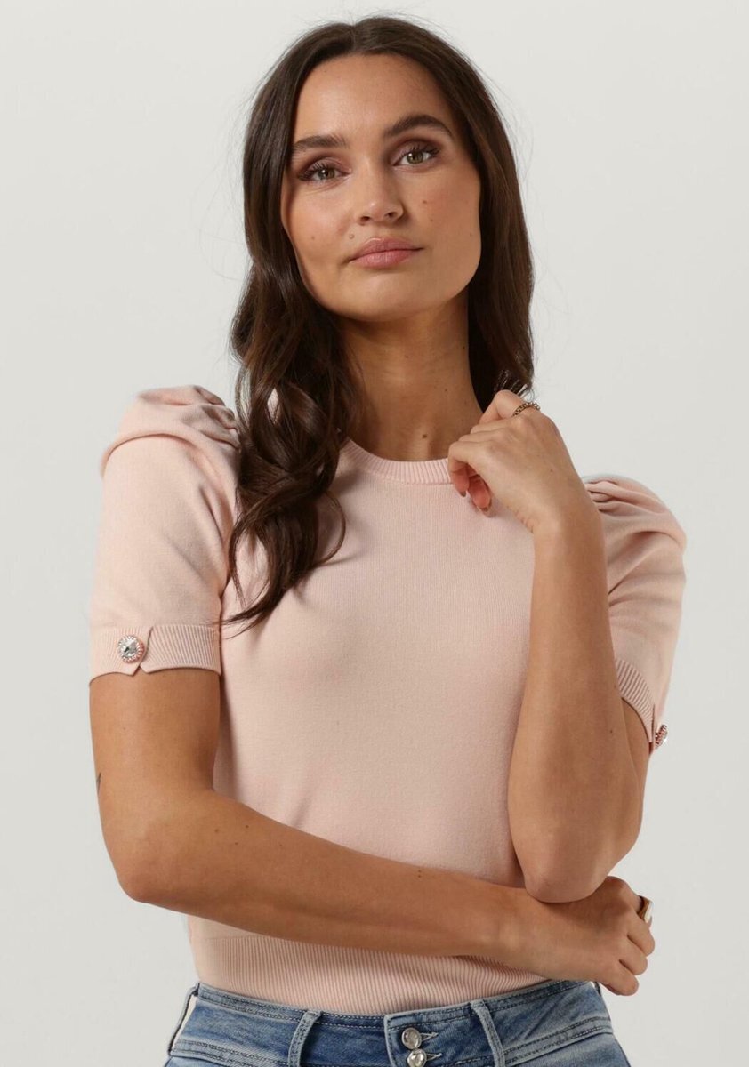 Bol.com Guess emma rn ss swtr tops & t-shirts dames - shirt - roze - maat l aanbieding