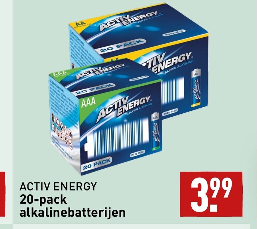ALDI ACTIV ENERGY 20-pack alkalinebatterijen aanbieding