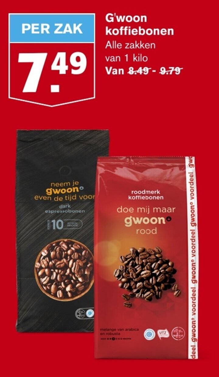 Hoogvliet G'woon koffiebonen aanbieding
