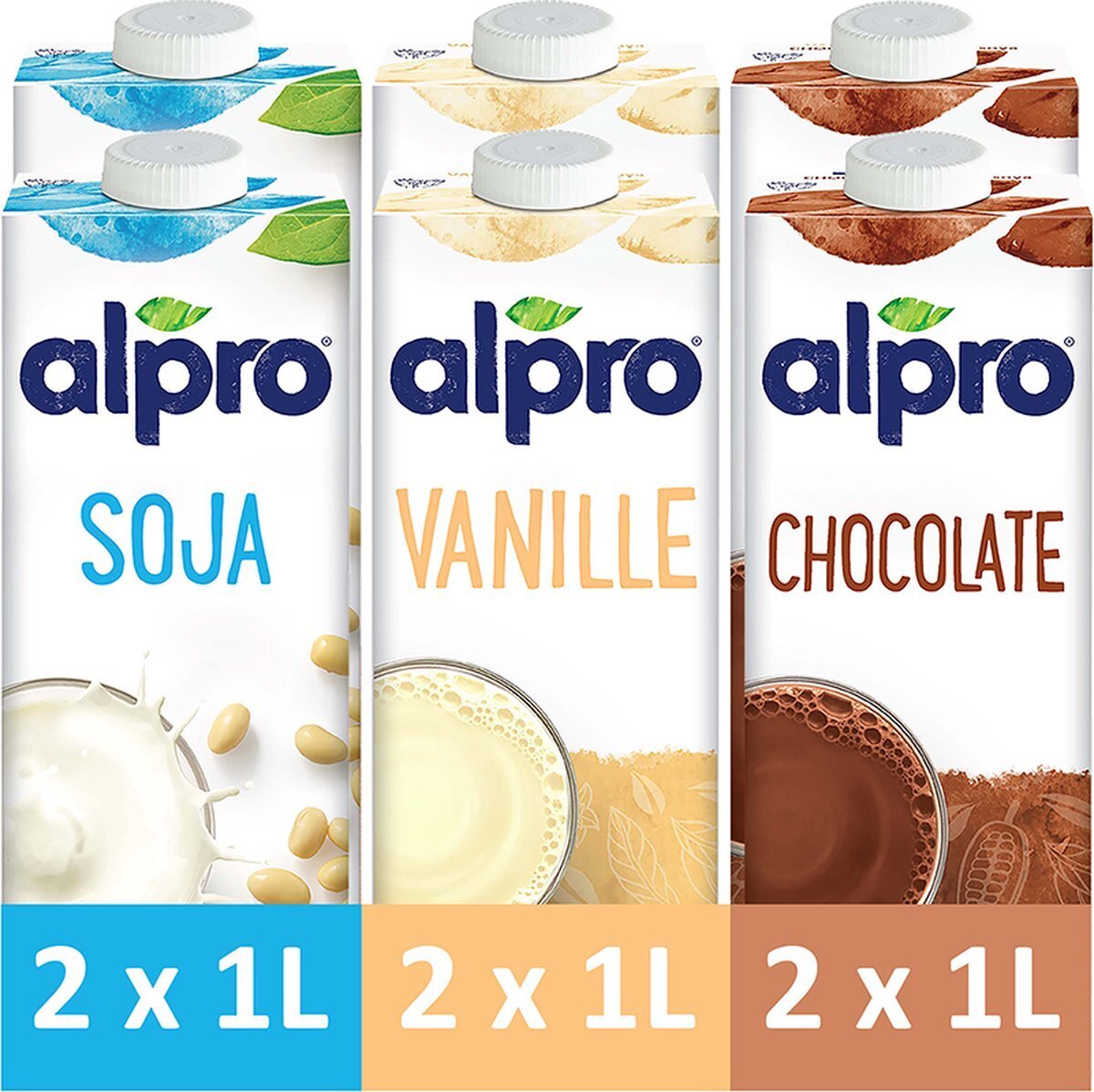 Bol.com Alpro drinks tasting pack - soja + vanille + choco - 6l aanbieding