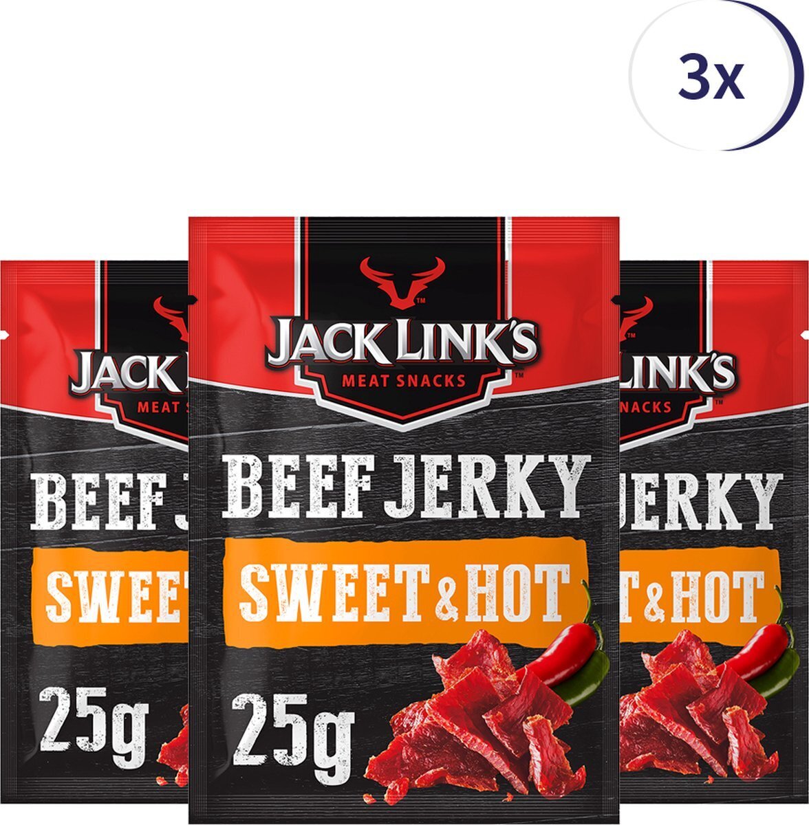 Bol.com Jack link's beef jerky sweet & hot 3 x 25 gram aanbieding