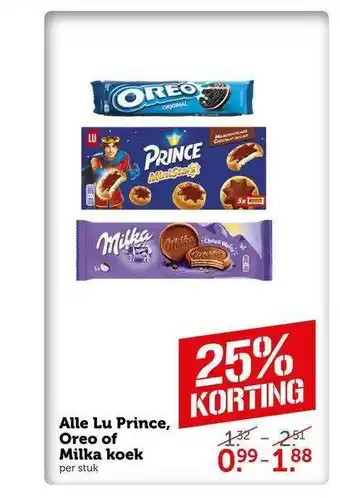 CoopCompact Alle Lu Prince, Oreo Of Milka Koek 25% Korting aanbieding