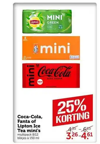 CoopCompact Coca-Cola, Fanta Of Lipton Ice Tea Mini's 25% Korting aanbieding