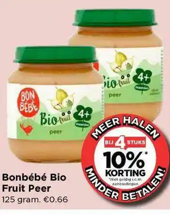 Vomar Voordeelmarkt Bonbébé Bio Fruit Peer Bij 4 Stuks 10% Korting aanbieding