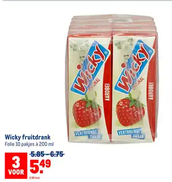 Makro Wicky fruitdrank Folie 10 pakjes à 200 ml aanbieding