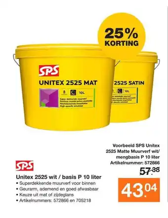 BOUWMAAT SPS Unitex 2525 Wit/ Basis P 10L aanbieding