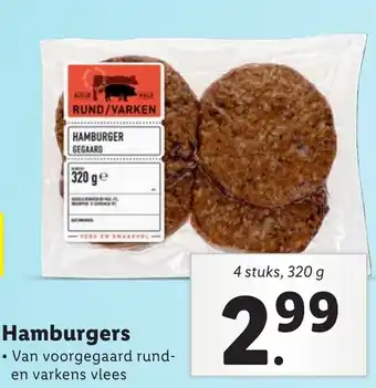 Lidl Hamburgers 4 stuks, 320 g aanbieding