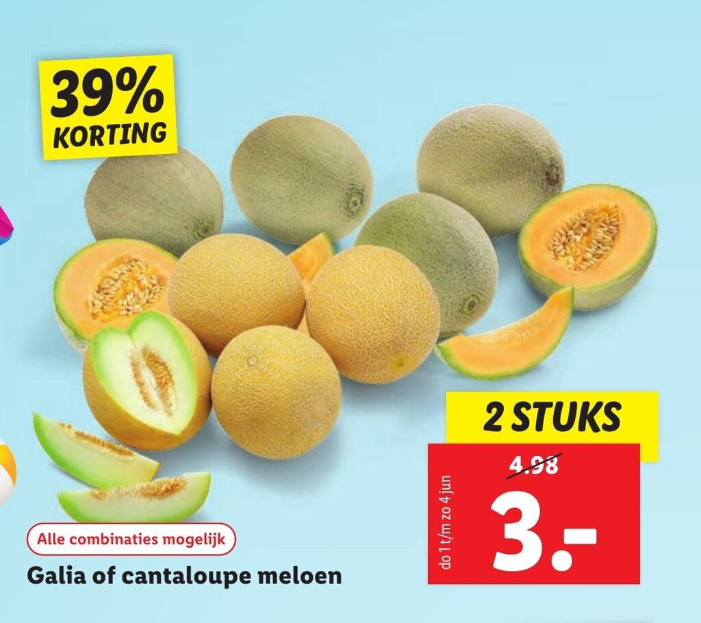 Galia of cantaloupe meloen 2 STUKS aanbieding bij Lidl
