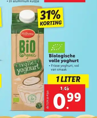 Lidl Biologische volle yoghurt 1 LITER aanbieding