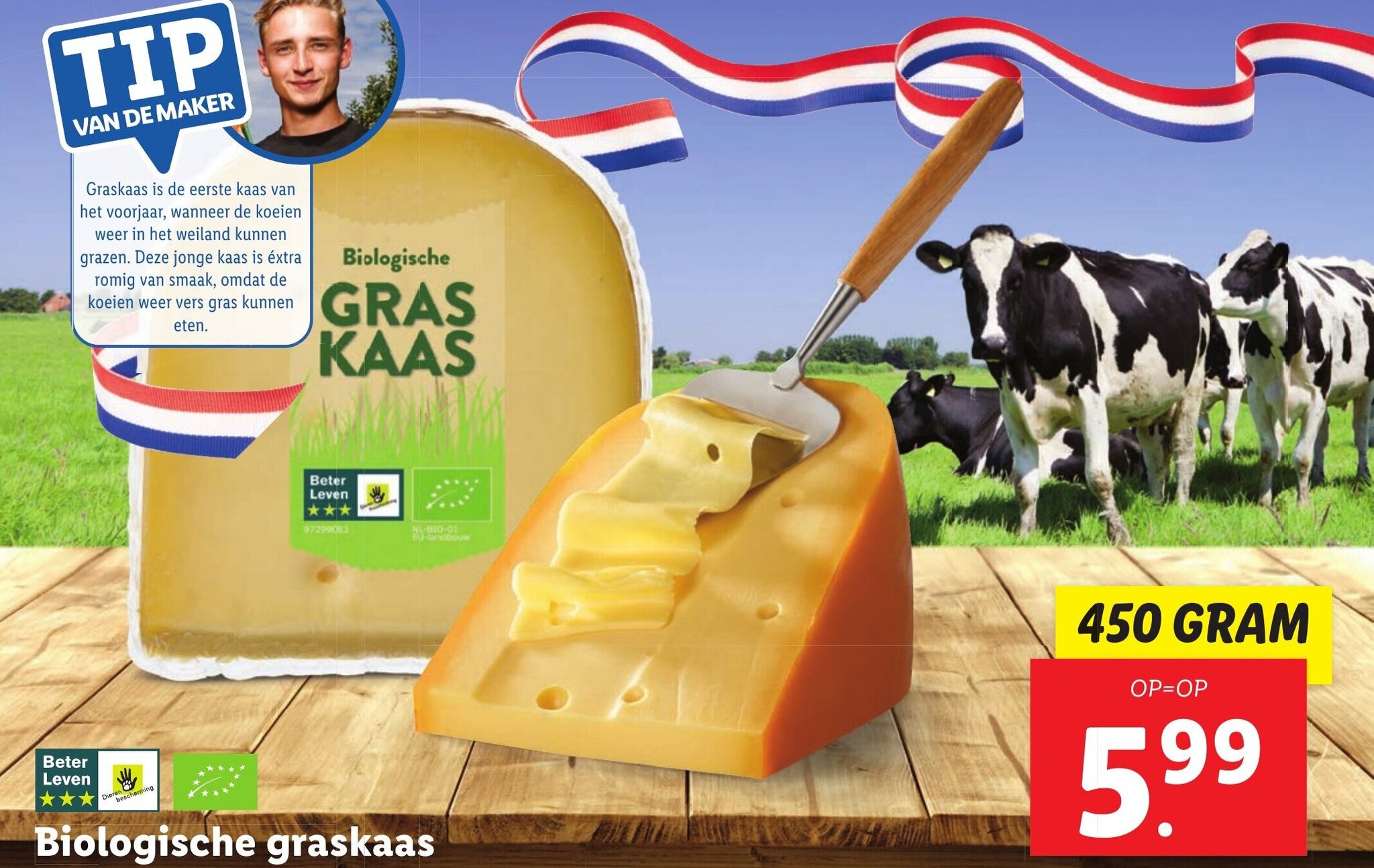 Lidl Biologische graskaas 450 GRAM aanbieding