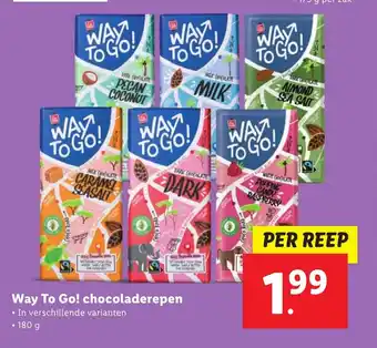 Lidl Way To Go! chocoladerepen PER REEP aanbieding