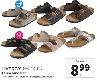 Lidl LIVERGY esmara Leren sandalen • Herenmaten: 41 t/m 46, damesmaten: 37 t/m 41 aanbieding