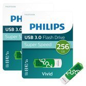 Bol.com Philips fm25fd00b usb stick - 256gb - usb a 3.0 (usb 3.2 gen 1) - led - draaidop - vivid edition spring green - 2-pack aanbieding