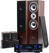 Bol.com Surround set home cinema - fenton 5.0 set met versterker en 5 speakers - bluetooth / mp3 - walnoot aanbieding