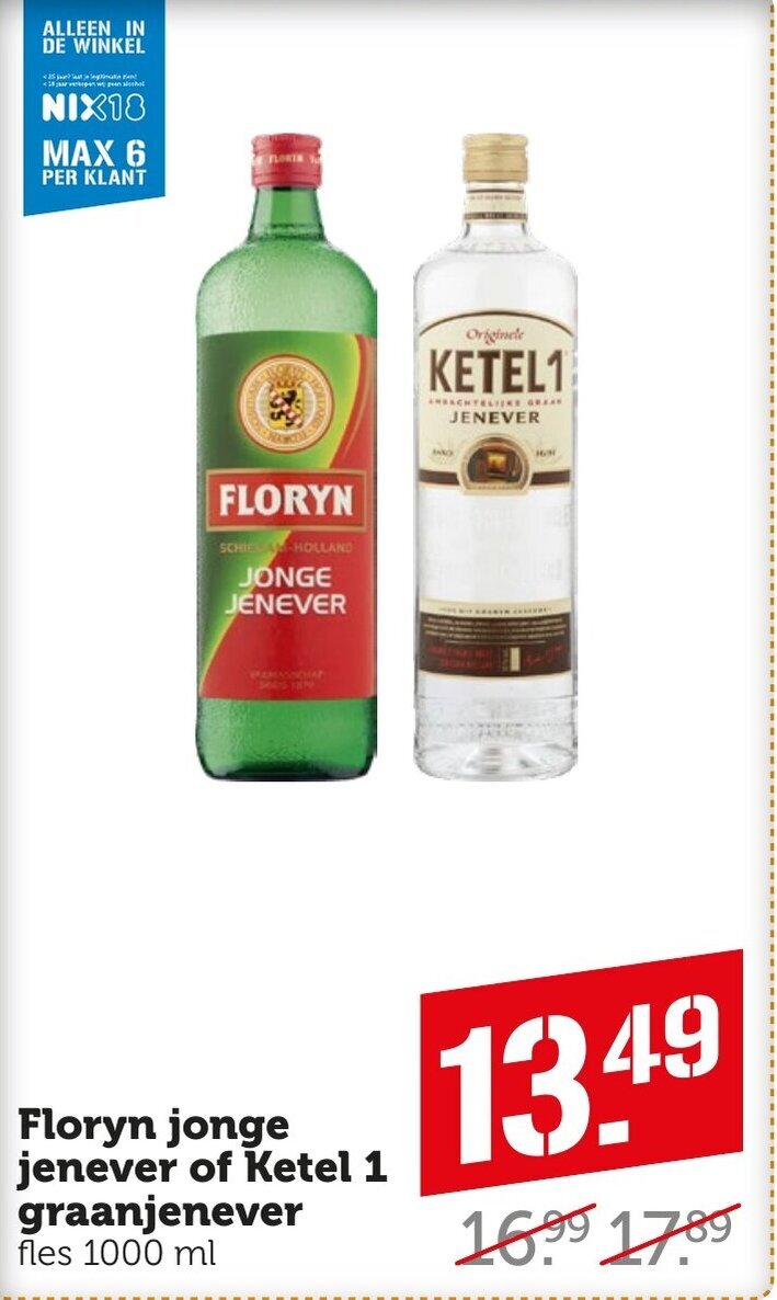 Coop Floryn jonge jenever of Ketel 1 graanjenever fles 1000 ml aanbieding