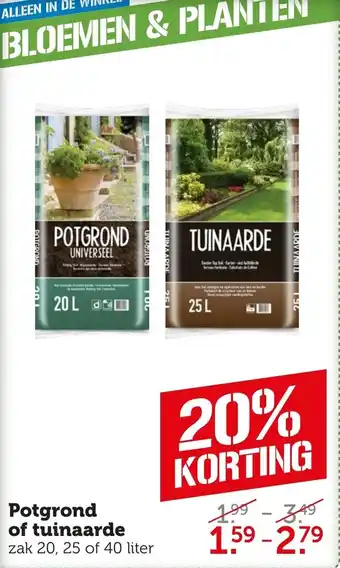 Coop Potgrond of tuinaarde zak 20, 25 of 40 liter aanbieding