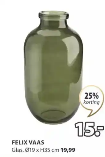 Jysk FELIX VAAS Glas. Ø19 x H35 cm aanbieding