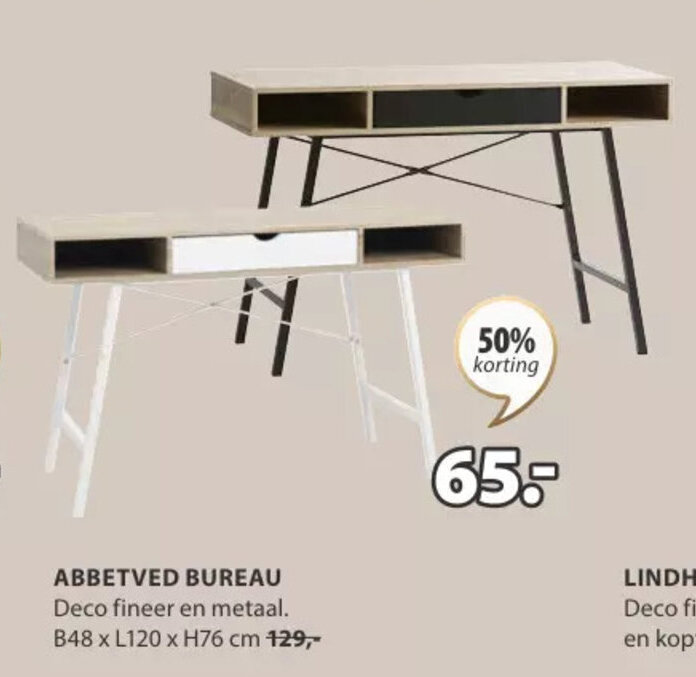 Jysk ABBETVED BUREAU B48 x L120 x H76 cm aanbieding