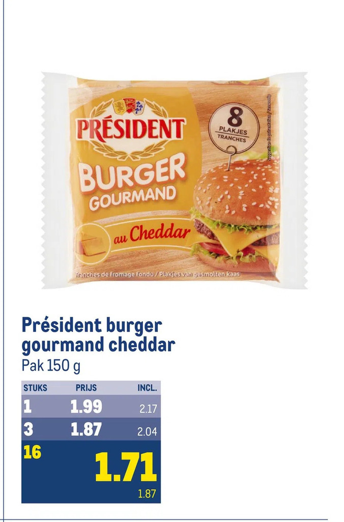 Makro Président burger gourmand cheddar aanbieding