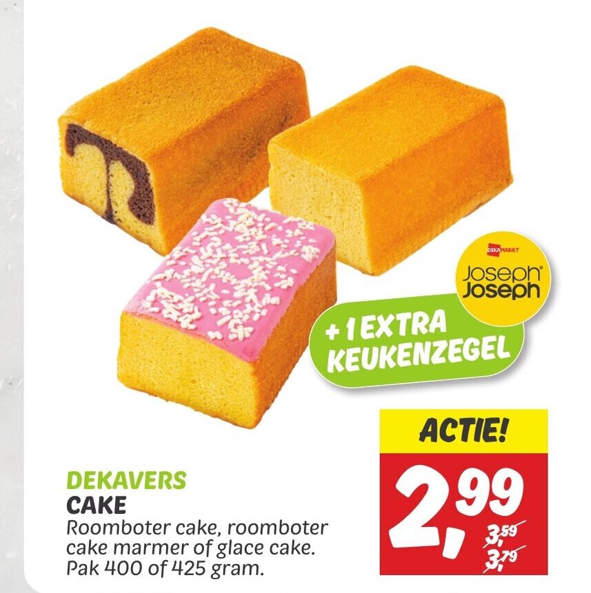Dekamarkt DEKAVERS CAKE Pak 400 of 425 gram aanbieding