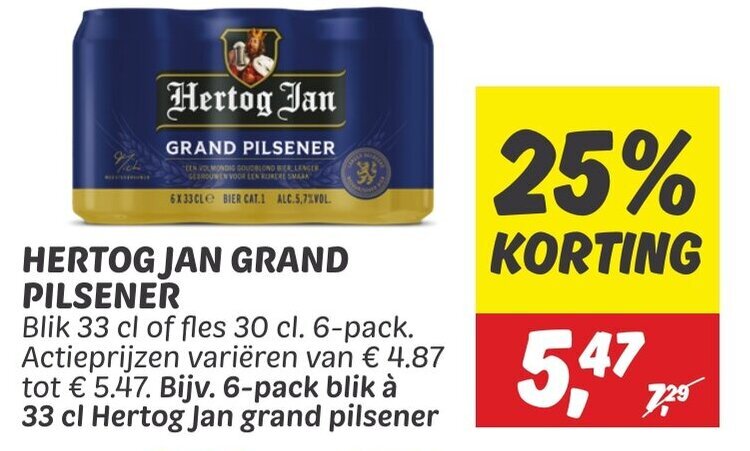 Dekamarkt HERTOG JAN GRAND PILSENER Blik 33 cl of fles 30 cl aanbieding