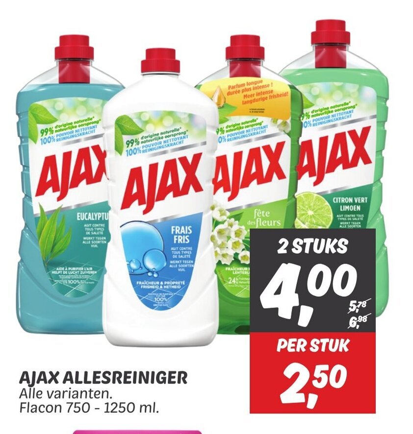 Dekamarkt AJAX ALLESREINIGER Flacon 750-1250 ml. aanbieding