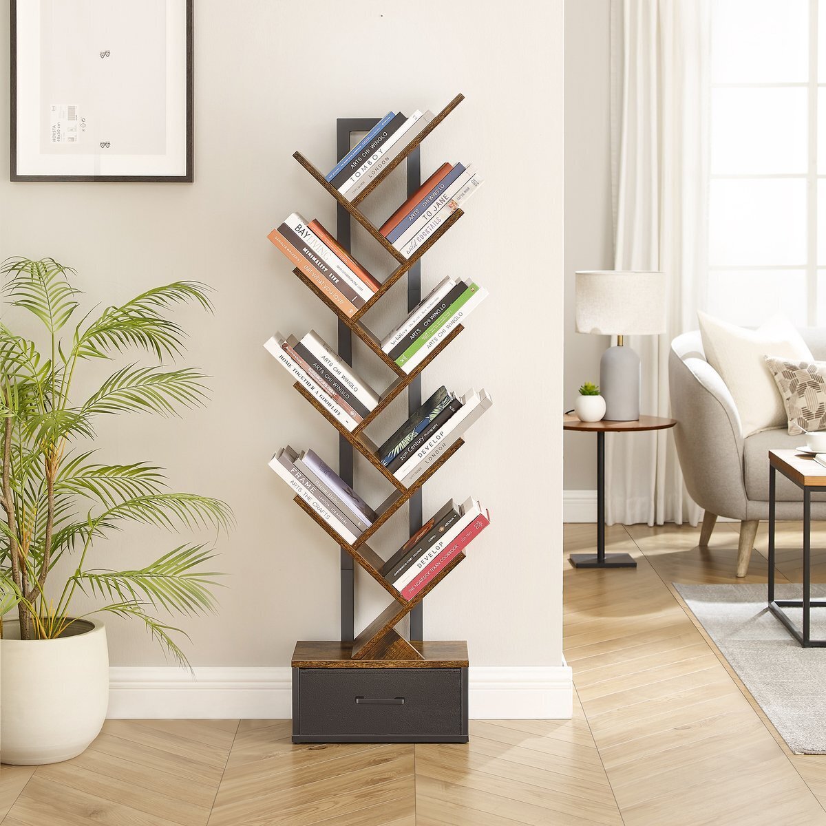 Bol.com In.homexl - skelton - boekenkast met 8 planken en lades- industriële boekenplank – industrieel boekenrek - metaal - hout - aanbieding