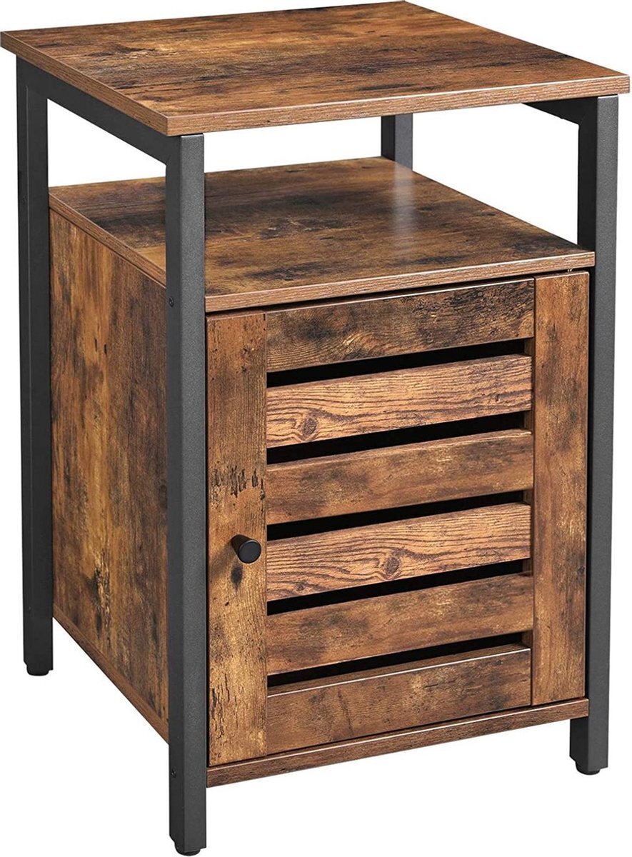 Bol.com O'daddy® nachtkastjes industrieel - bijzettafel - nachtkastje met deur en planken - 40 x 40 x 60 cm - bruin aanbieding