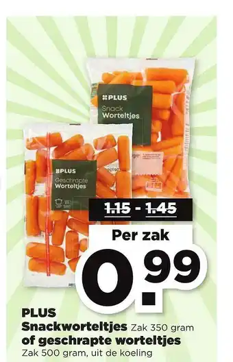 PLUS Plus snackworteltjes of geschrapte worteltjes 500 gram aanbieding