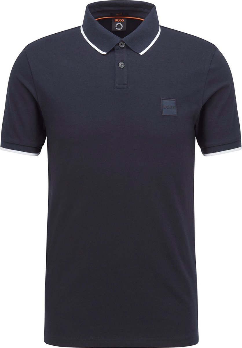 Bol.com Boss passertip slim fit heren polo - pique - donkerblauw - maat: l aanbieding