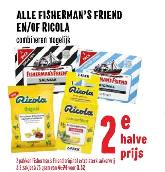 Boon`s Markt Alle Fisherman's Friend En/Of Ricola 75 gram aanbieding