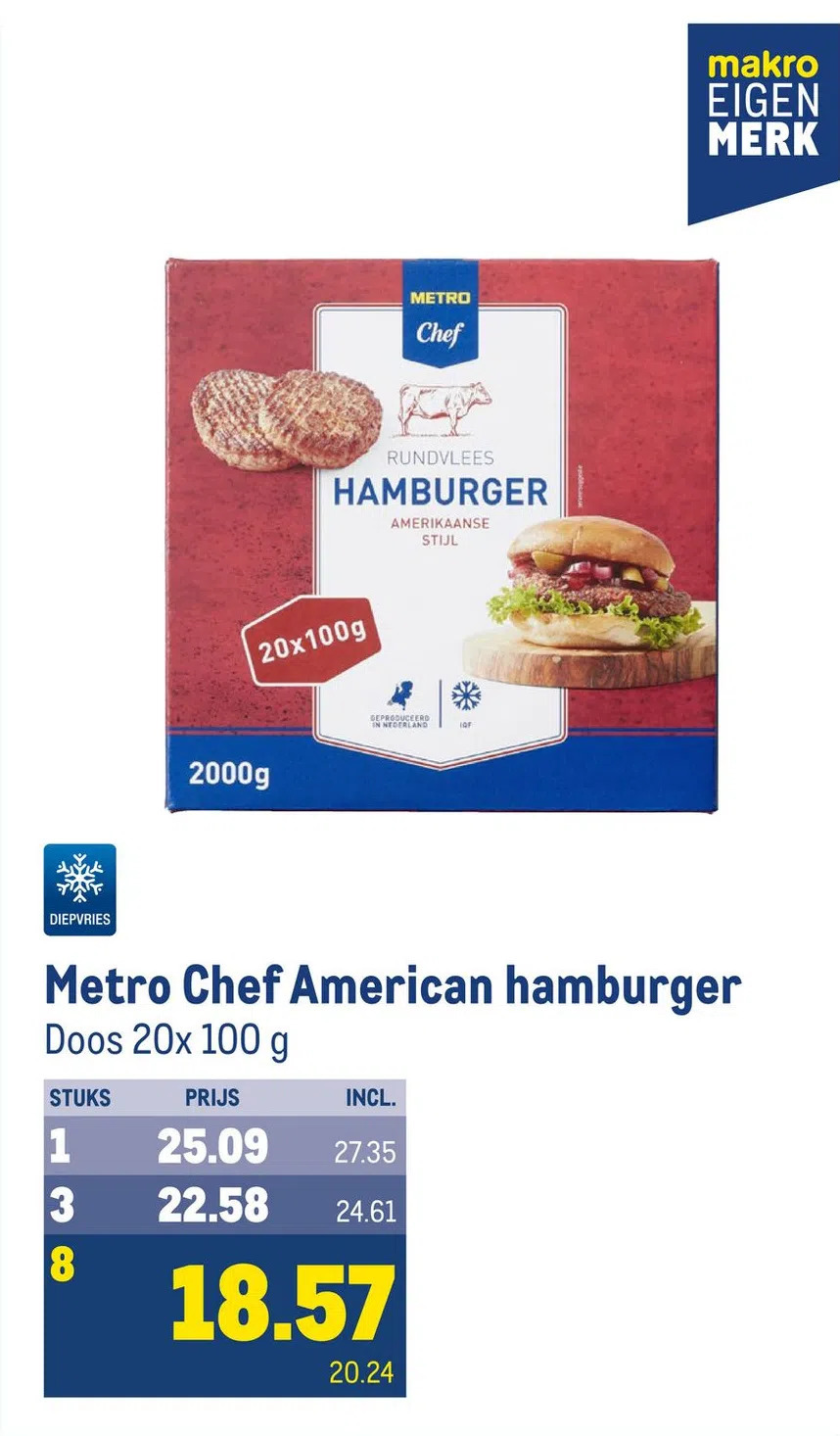 Makro Metro chef american hamburger aanbieding