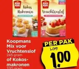 Vomar Voordeelmarkt Koopmans mix voor vruchtenslof 245 gram of kokosmakronen 220 gram aanbieding