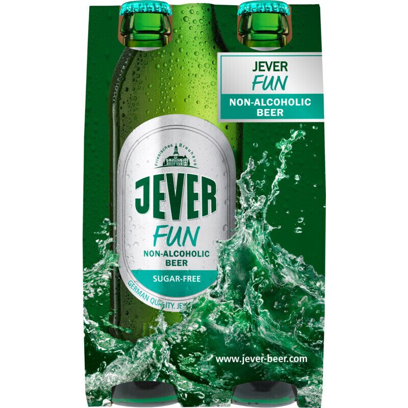 Jever fun nonalcoholic beer sugarfree 4pack aanbieding bij Albert Heijn