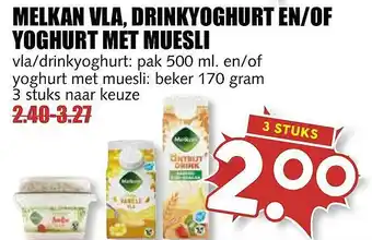 MCD Supermarkt Melkan vla, drinkyoghurt en-of yoghurt met muesli aanbieding