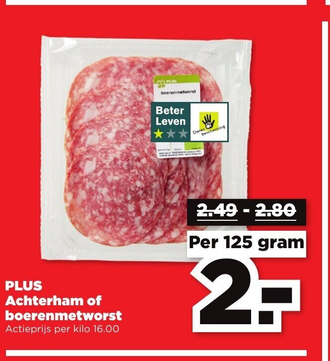 PLUS Achterham of boerenmetworst aanbieding